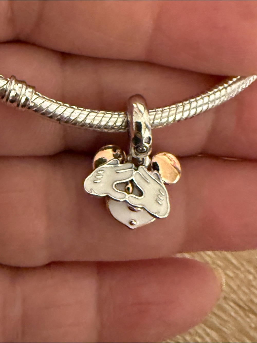 Pandora Silver and Rose Gold Mickey Hands Heart Charm